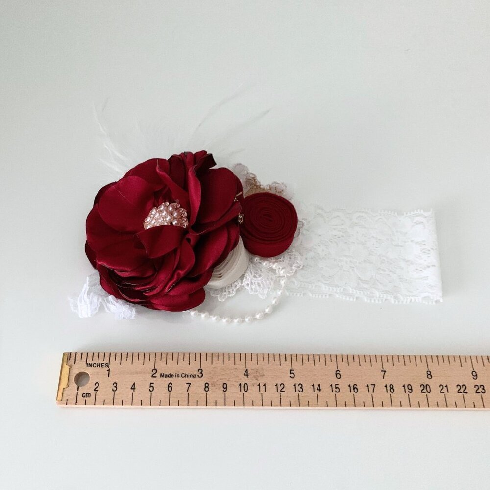 NWT Pretty Vintage Inspired Girls Headband Floral Beaded Lace Crimson Red OS - Picture 4 of 4